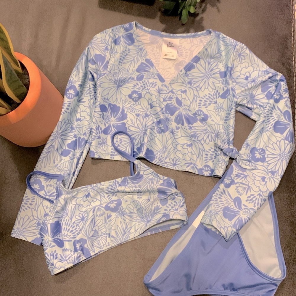 Art Class Kids Girls Three Piece Swim Suit Bikini and Shirt Size Small 6/6x